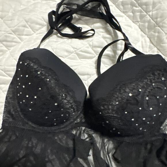 Sears Babydoll & Thong Set Lingerie Vintage Black New Sexy Large - Picture 4 of 7